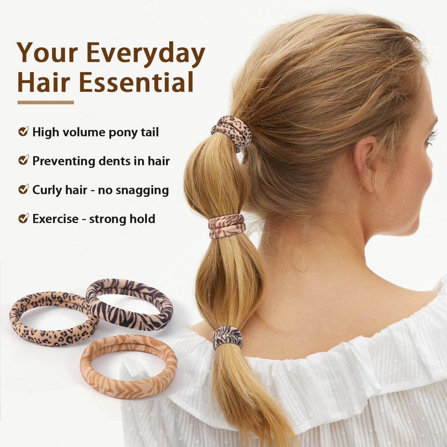 100PCS Black Hair Ties for Women, No Crease No Damage, Seamless Cotton Bands for Thick Thin Hair, Soft Ponytail Holders, Accessories for Girls