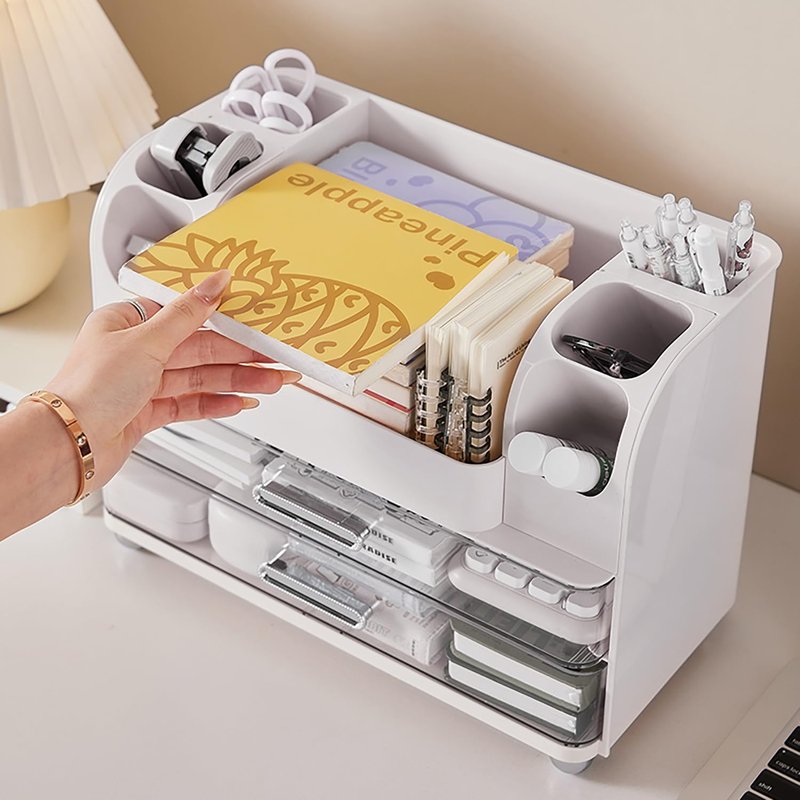 Makeup Organizer with Drawers for Vanity,Bathroom Countertop Organizer with Brushes Holder,Skincare Storage Organizer,Perfect Cosmetic Display Case for Skincare,Lipstick and Beauty Essential (White)