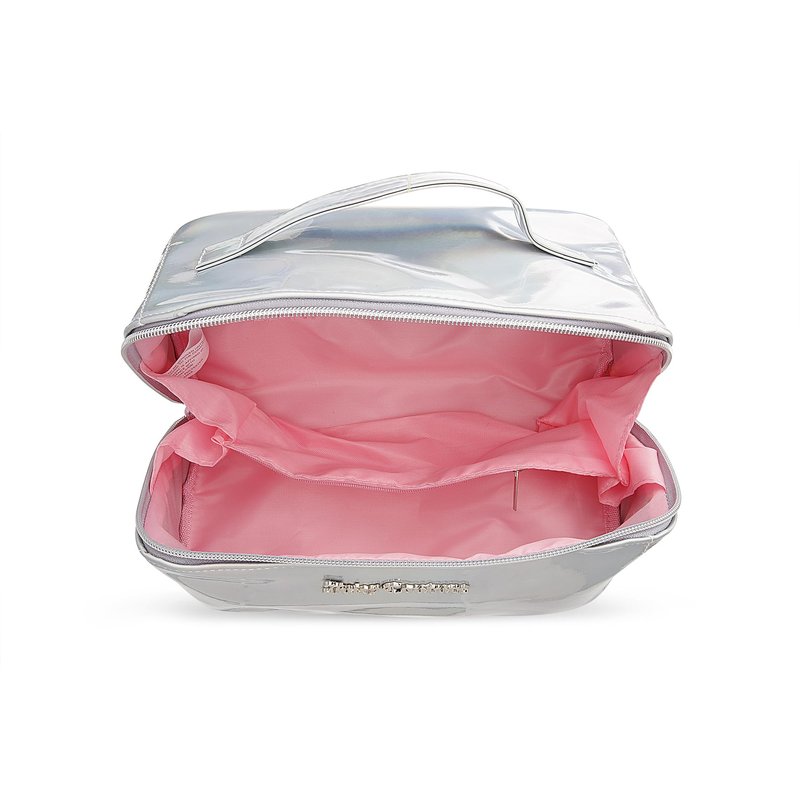 Juicy Couture White Makeup Bag Cosmetics Organizer Travel Essentials Cross Zip Iridescent