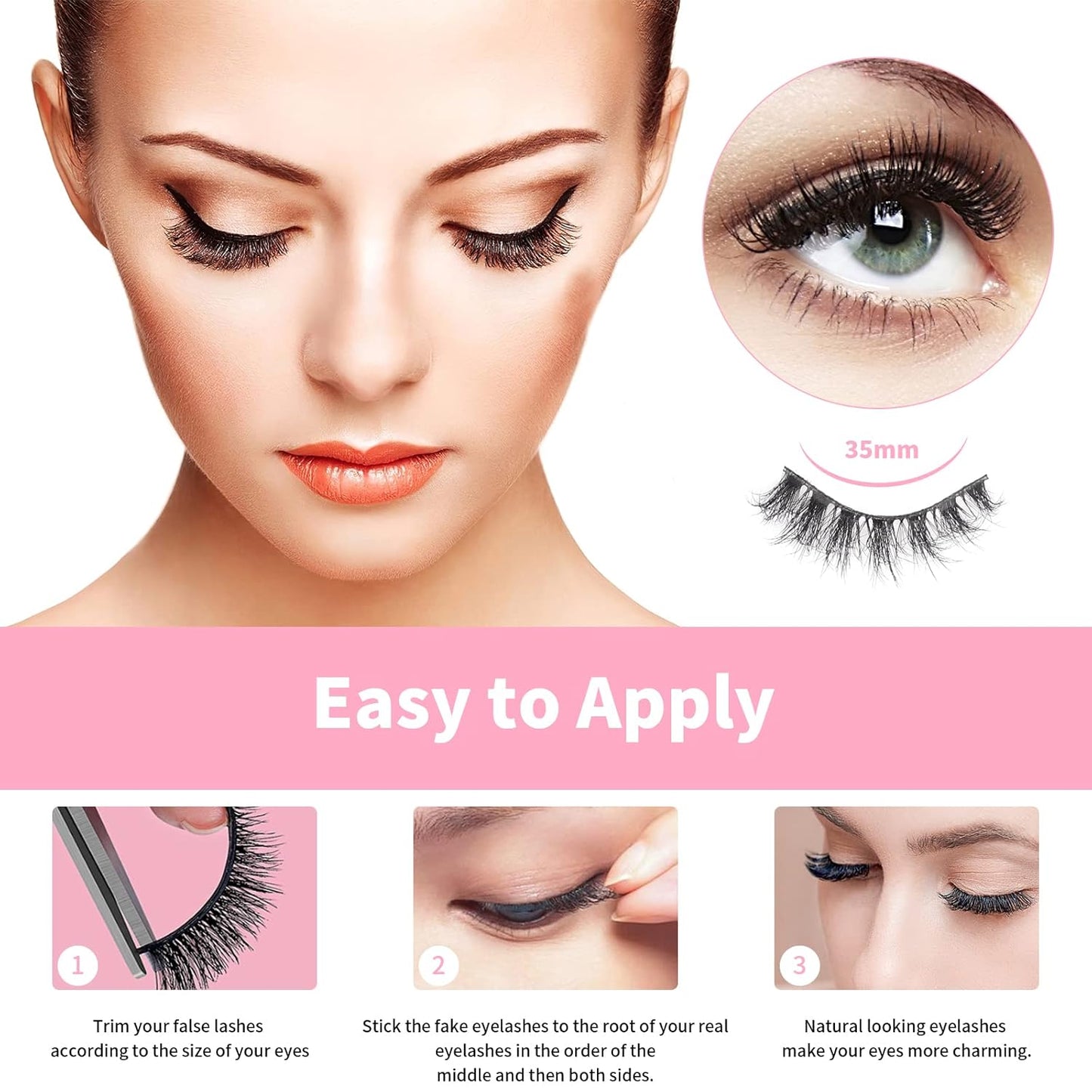 Lashes Eyelashes 8D Fluffy False Eyelashes Wispy Faux Mink Lashes Light Weight Fake Eyelashes Cat Eye Lashes 7 Pairs Pack, Black