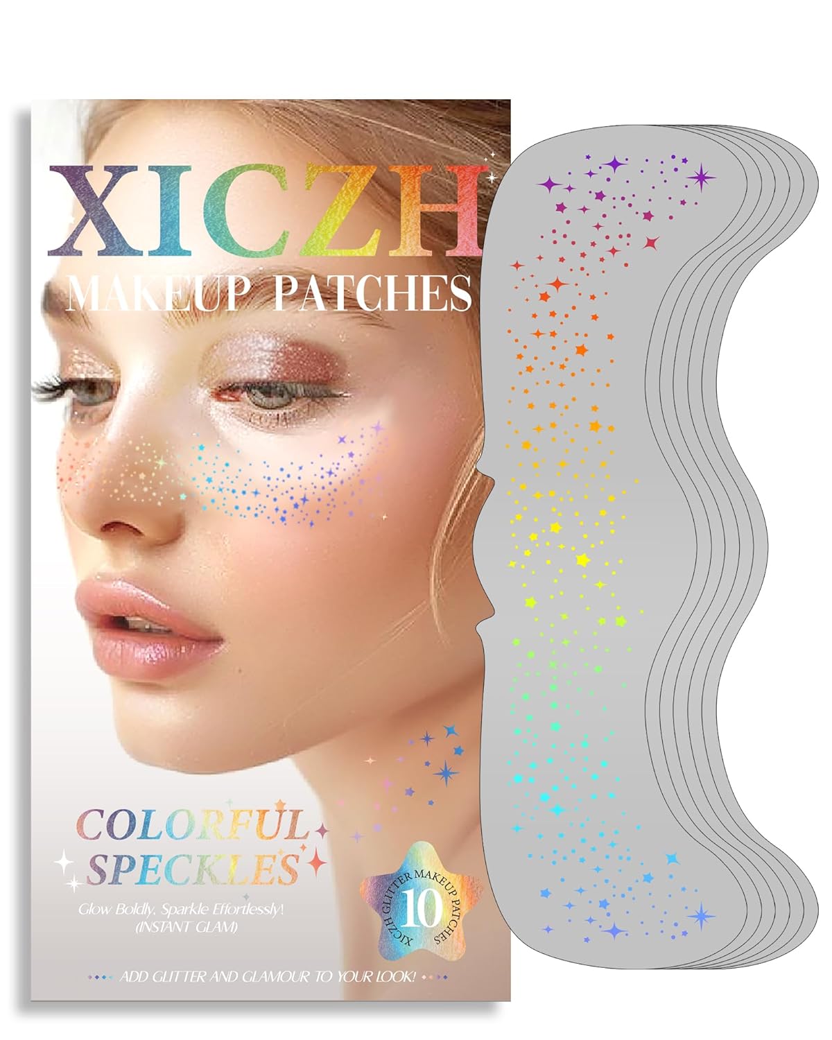 Face Glitter, Gold Temporary Face Tattoos Stickers, Body Face Glitter for Women Girls, Country Concerts Singer Festival Rave Accessories (Gold - 10 pcs)