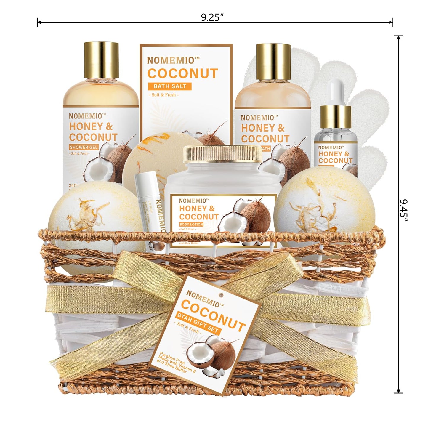 Valentine's Day Spa Gift Basket - 11pcs Honey & Coconut Luxury Bath Set | Perfect Beauty Gifts for Women & Moms