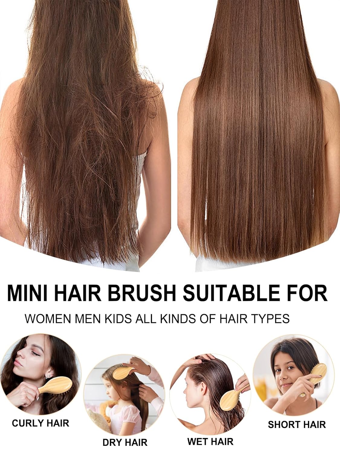 Sofmild Mini Travel Bamboo Hair Brush for Women/Men/Kids - Anti-Static Small Travel Size Detangler Brush for Purse, Pocket, backpack