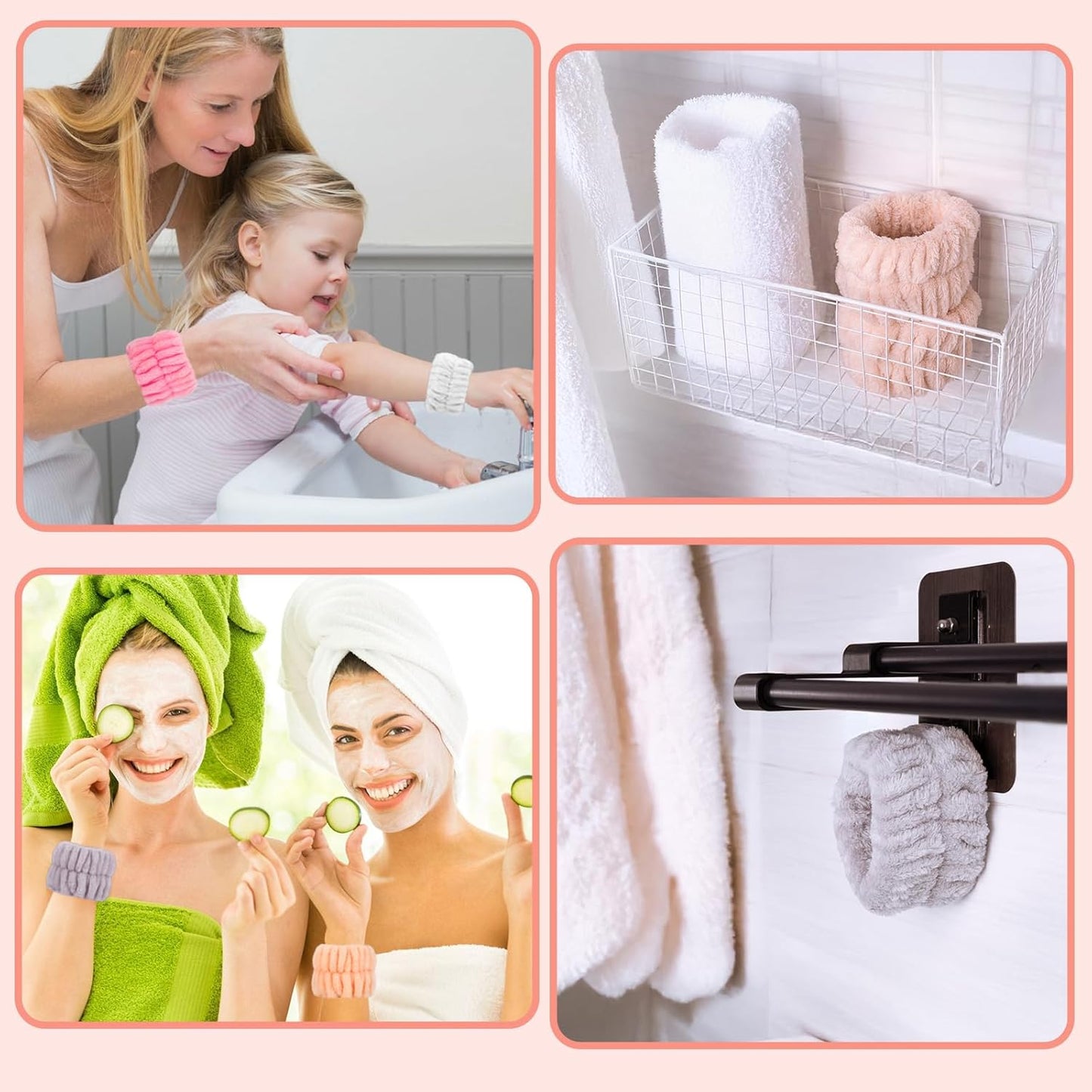 Crosize 8 Pcs Microfiber Wrist Bands for Washing Face, Women's Absorbent Face Washing Wristbands, Prevent Water from Spilling Down Your Arms