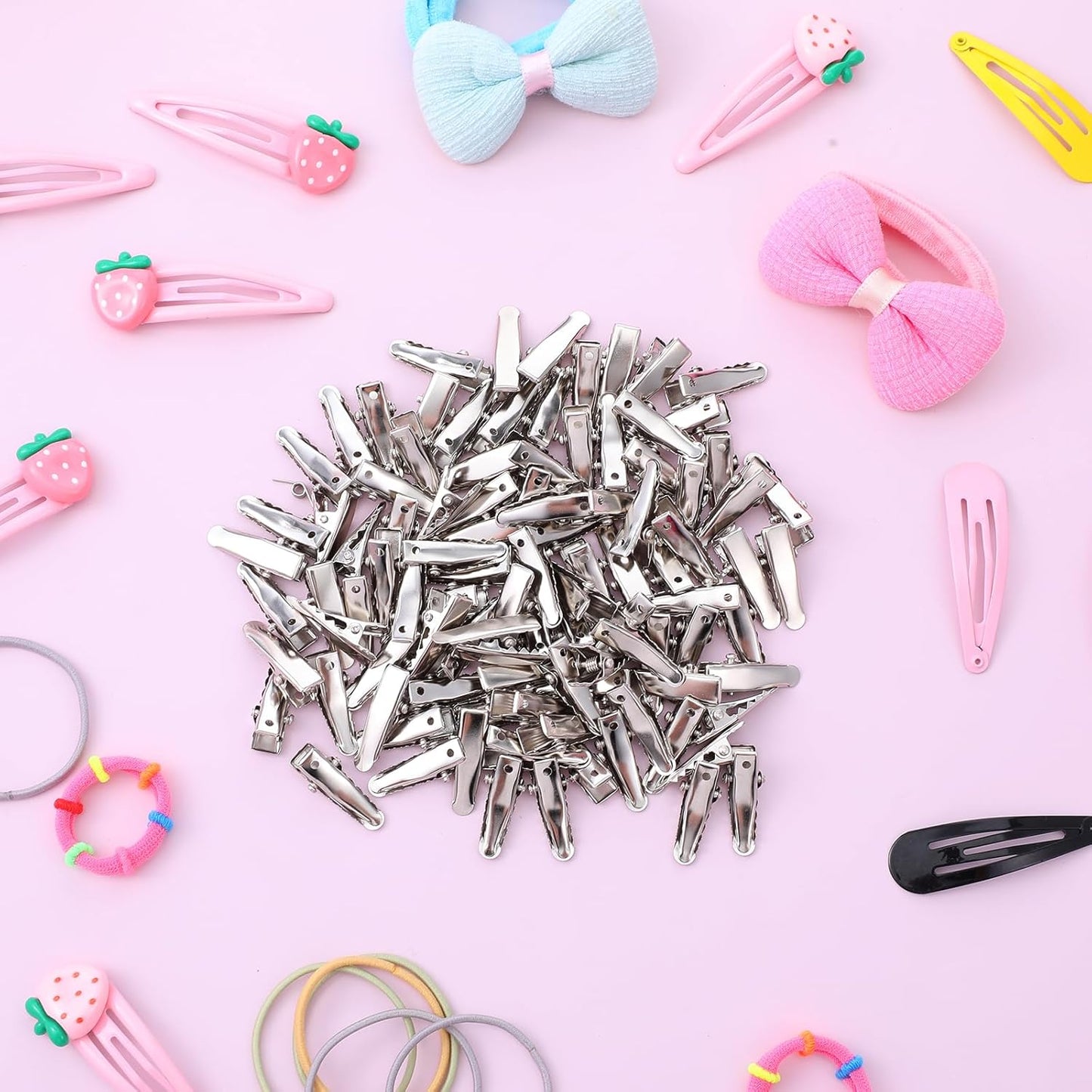 100 Pcs Small Alligator Hair Clips - 25MM Metal Clips for DIY Bow Making & Crafts