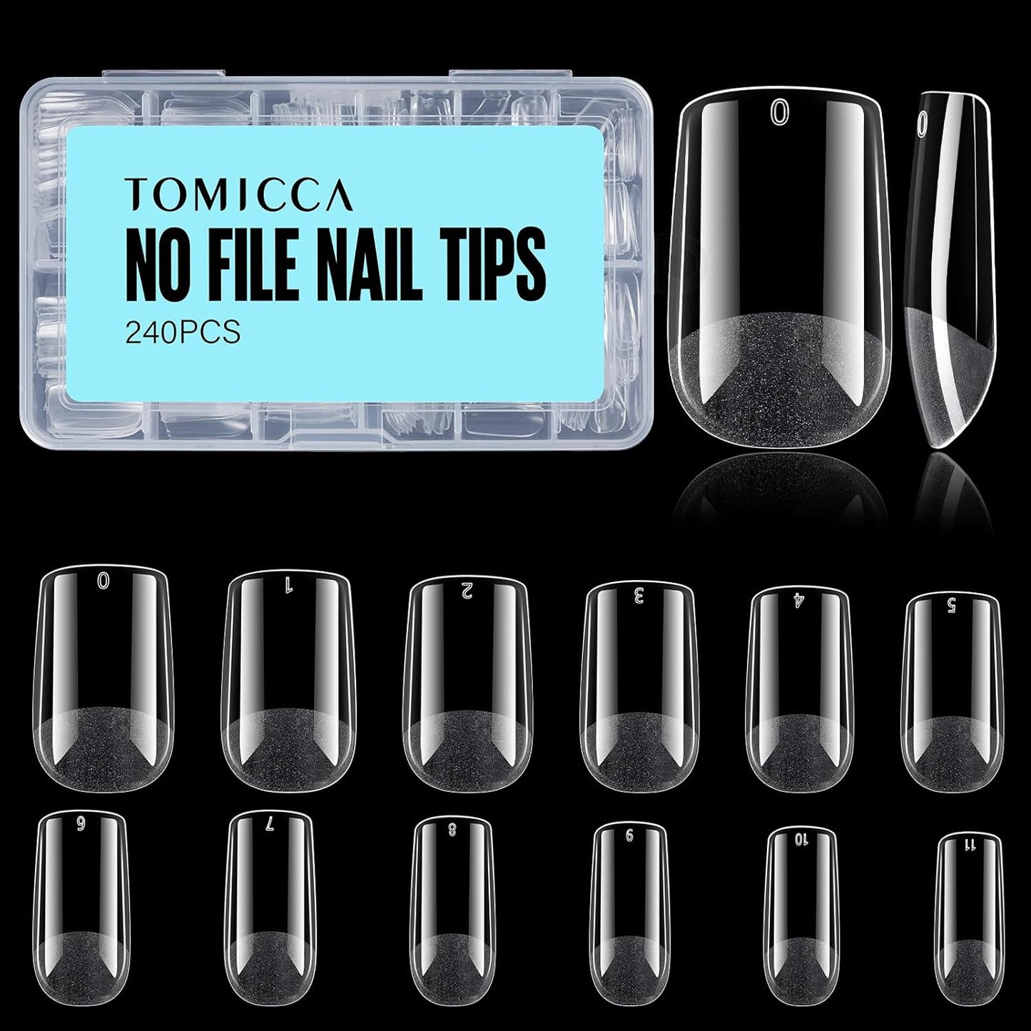 TOMICCA Short Nail Tips Extra Short Square Nail Tips, 192Pcs Fake Nails 12 Sizes Acrylic Clear Nails for Beginner and Professional DIY Gel Nails Salon