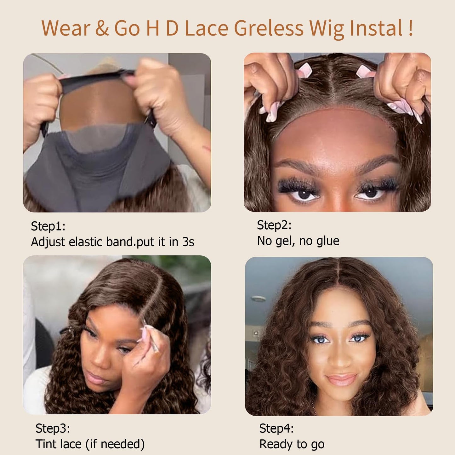 Chocolate Brown Glueless Wigs Human Hair Pre Plucked Pre Cut 180% Density Closure Wigs Human Hair Bob Wig Curly Human Hair Wig Wear and Go Glueless Wig for Women 10 Inches