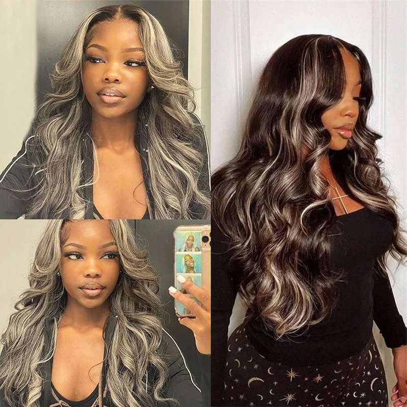 Ratheinhi Bundles Human Hair P4/GREY 12 14 16 Inch Body Wave Human Hair Bundles Highlight Chocolate mix Grey Unprocessed Brazilian Virgin Quick Weave Hair for Black Women