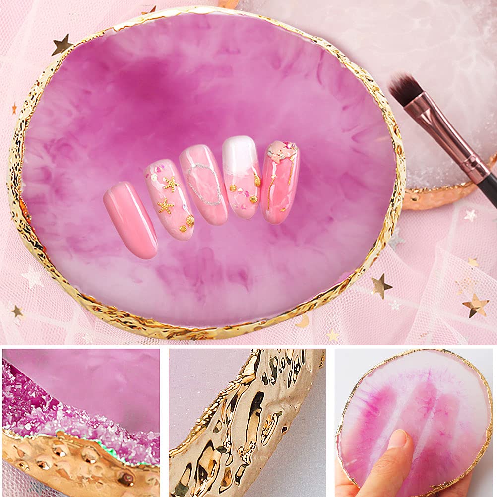 2 Pcs Resin Nail Art Palette, Nail Art Painting Palettes Gold Edge Nail Holder Nail Art Display Board