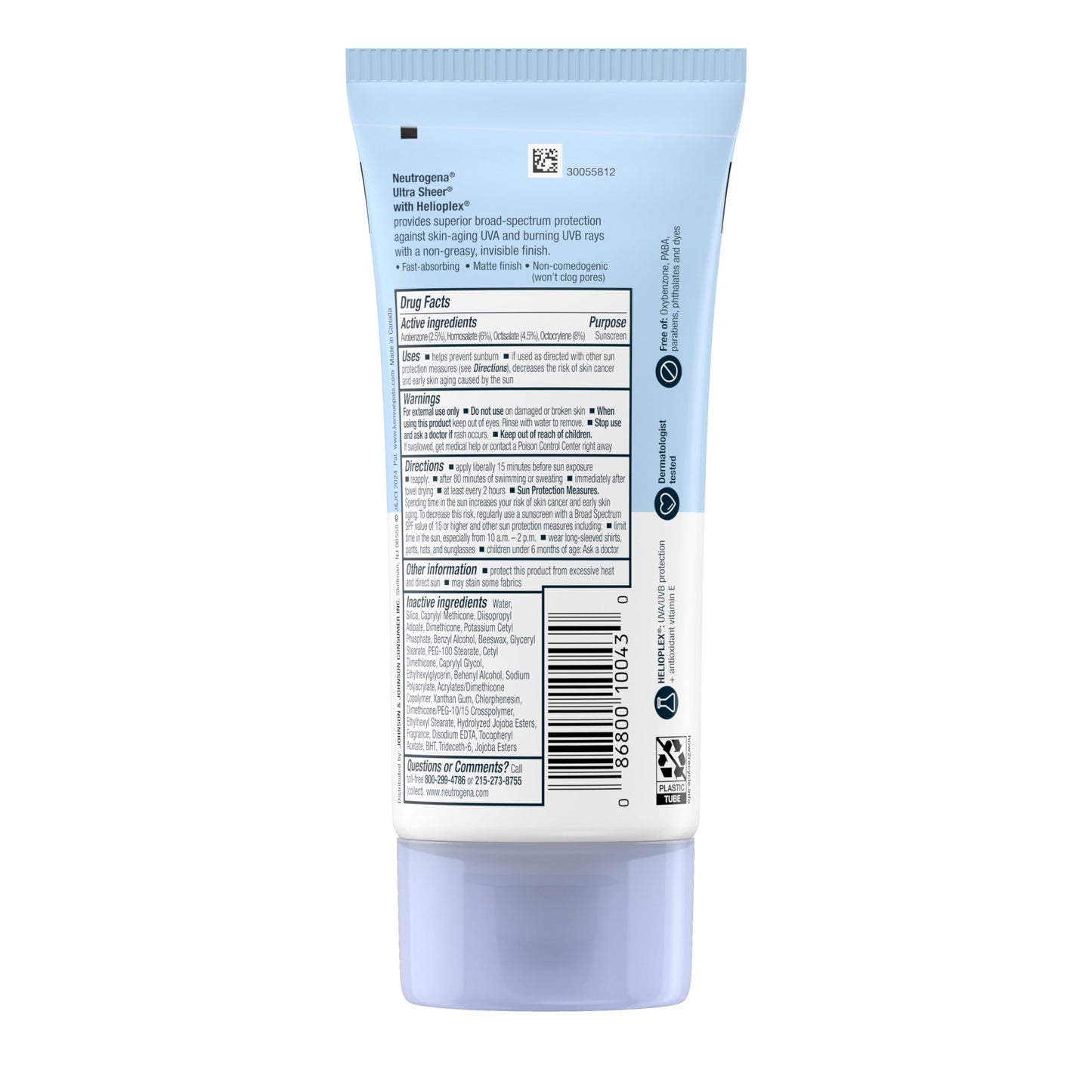 Neutrogena Ultra Sheer Dry-Touch Sunscreen SPF 30 for Face & Body, Lightweight Non Greasy, Broad Spectrum UVA/UVB, No White Cast, Water Resistant (80 Min) Travel Sunscreen Lotion, 3 fl oz, Pack of 3