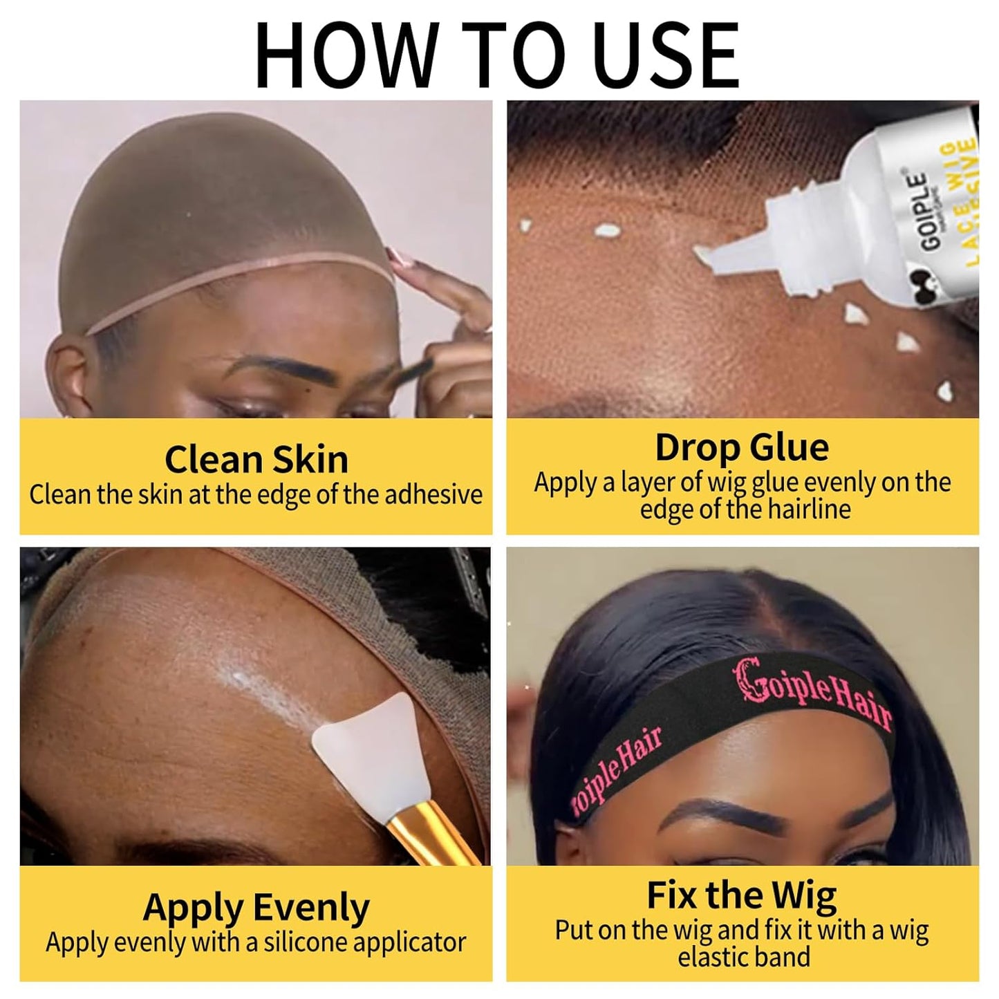 Goiple Wig Glue for Lace Front Wigs, Waterproof Lace Front Wig Glue for Wigs, Strong Hold Transparent Lace Adhesive for Hair Replacement Invisible Hair Bonding Wig Adhesive(1.28 fl oz)