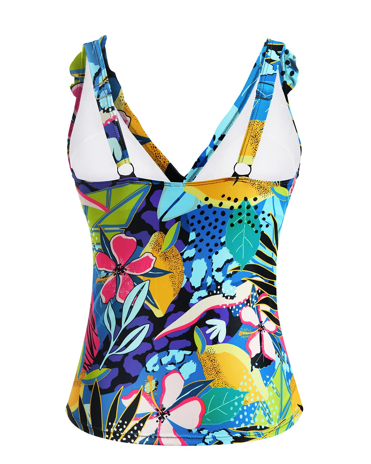 Yonique Women's Tankini Top Only Tummy Control Bathing Suit Top Ruffle Swimsuit Top V Neck Swim Tank Top No Bottom Colourful Flowers XXL