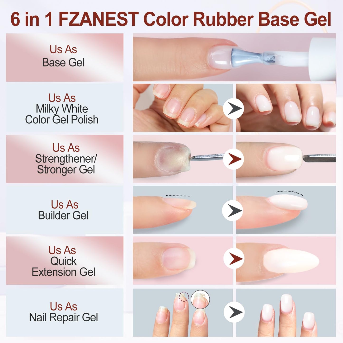 FZANEST Builder Gel Milky White Gel Polish Rubber Base For Nail Strengthener Extension LED Lamp Cured Color Base Nail Polish in Bottle