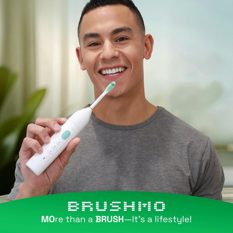 Brushmo E-Series Electric Sonic Toothbrush - Rechargeable Screw-On Electronic Tooth Brush for Adults with 3 Modes, Travel Case & Timer IPX7 Waterproof, 30 Days Lasting & Wireless Charging Base, White