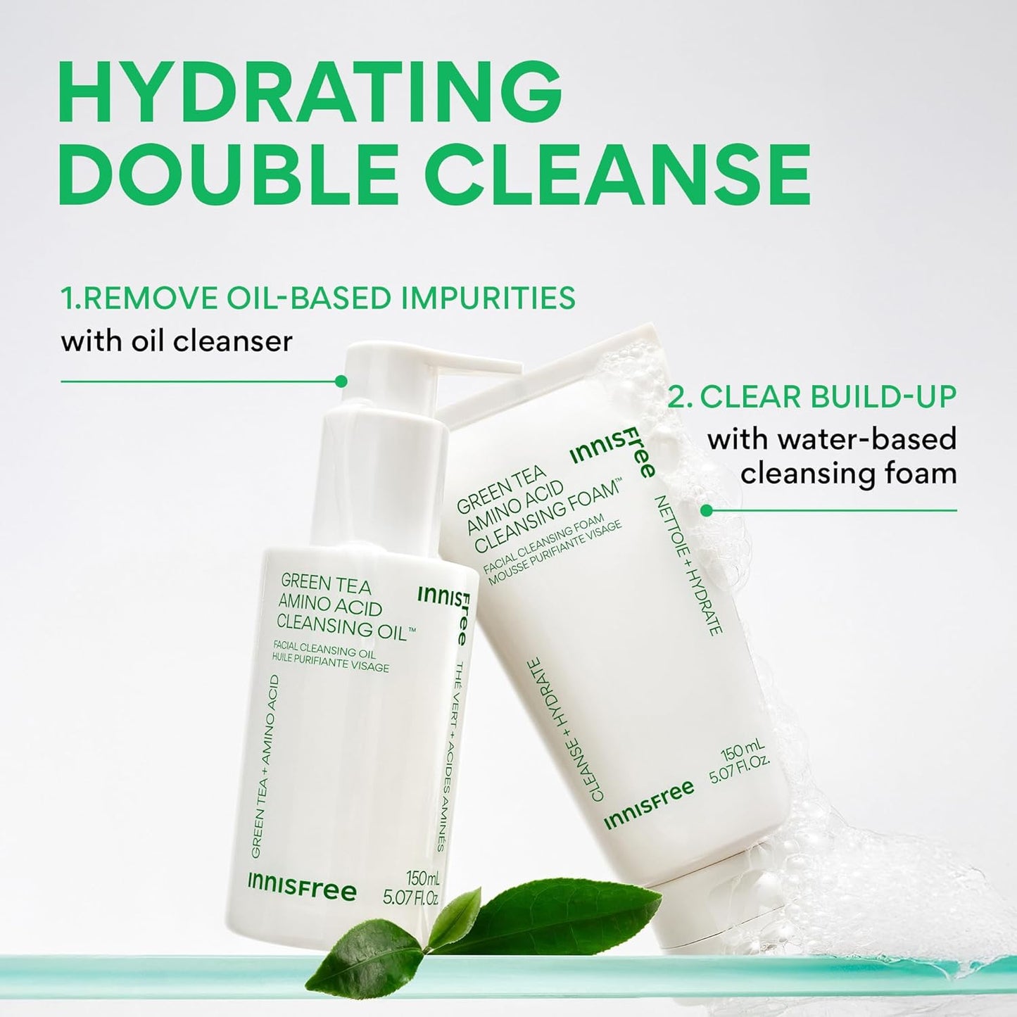 Innisfree Green Tea Amino Acid Cleansing Foam - Sulfate-Free Hydrating Face Wash | Gentle Lather, pH-Balanced Skincare