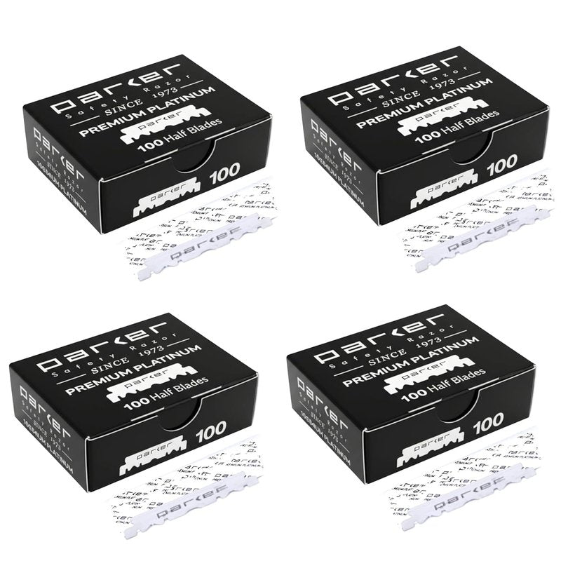 Parker Premium Platinum 1/2 Blades, 400 COUNT - For Professional Barber, Shavette and Disposable Straight Razors