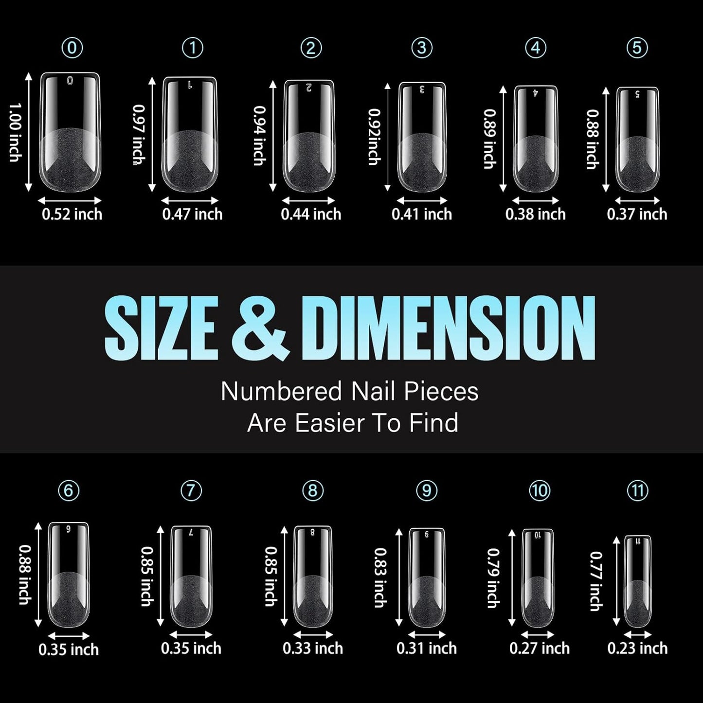 TOMICCA Short Nail Tips Extra Short Square Nail Tips, 192Pcs Fake Nails 12 Sizes Acrylic Clear Nails for Beginner and Professional DIY Gel Nails Salon