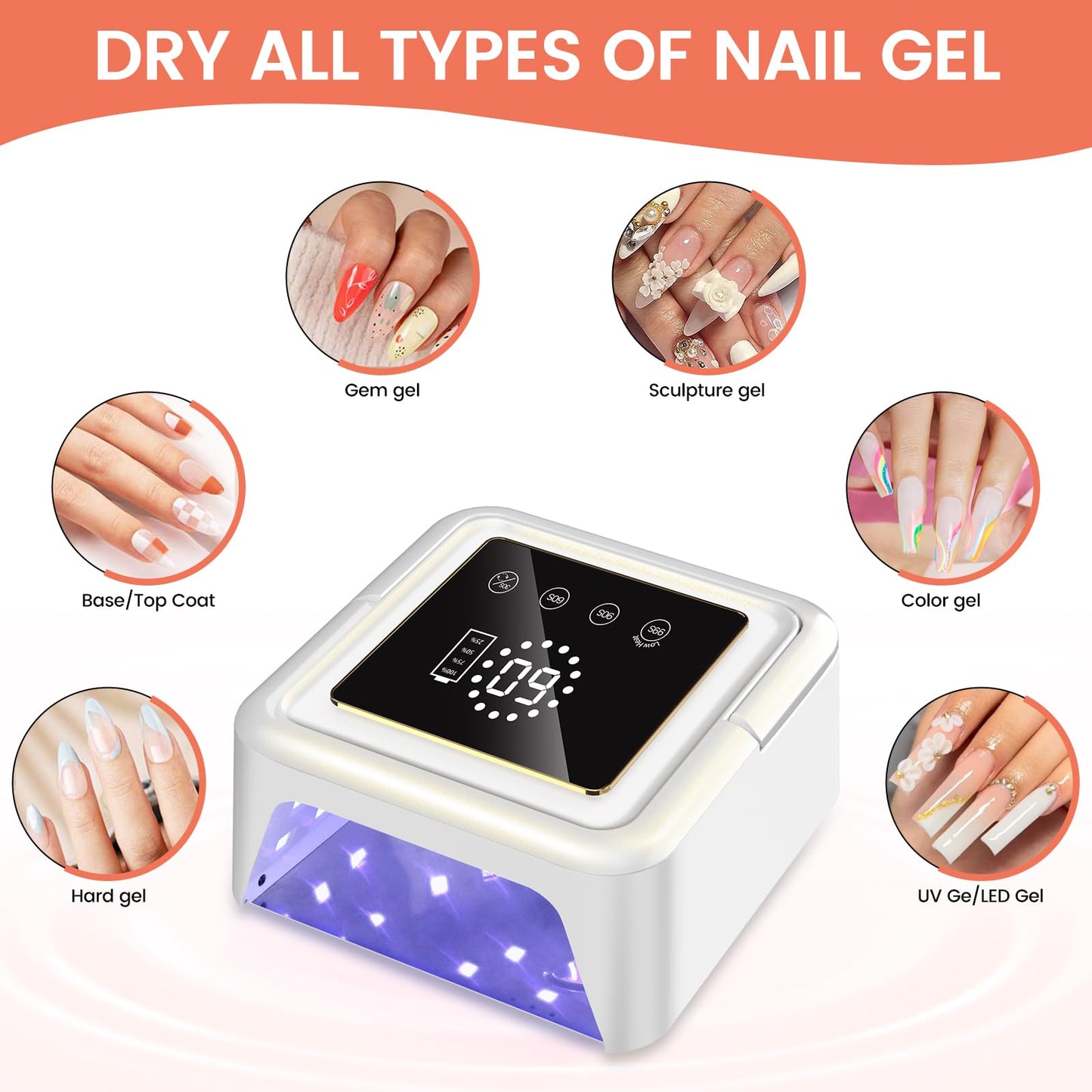 UV Nail Lamp 108W, UV Light for Gel Nail Polish, Cordless LED Nail Lamp with 36 Beads & Touch Display, Nail Light with 4 Timer Mode & Auto Sensor, Fast Curing Nail Dryer for Salon & Home (Pink)