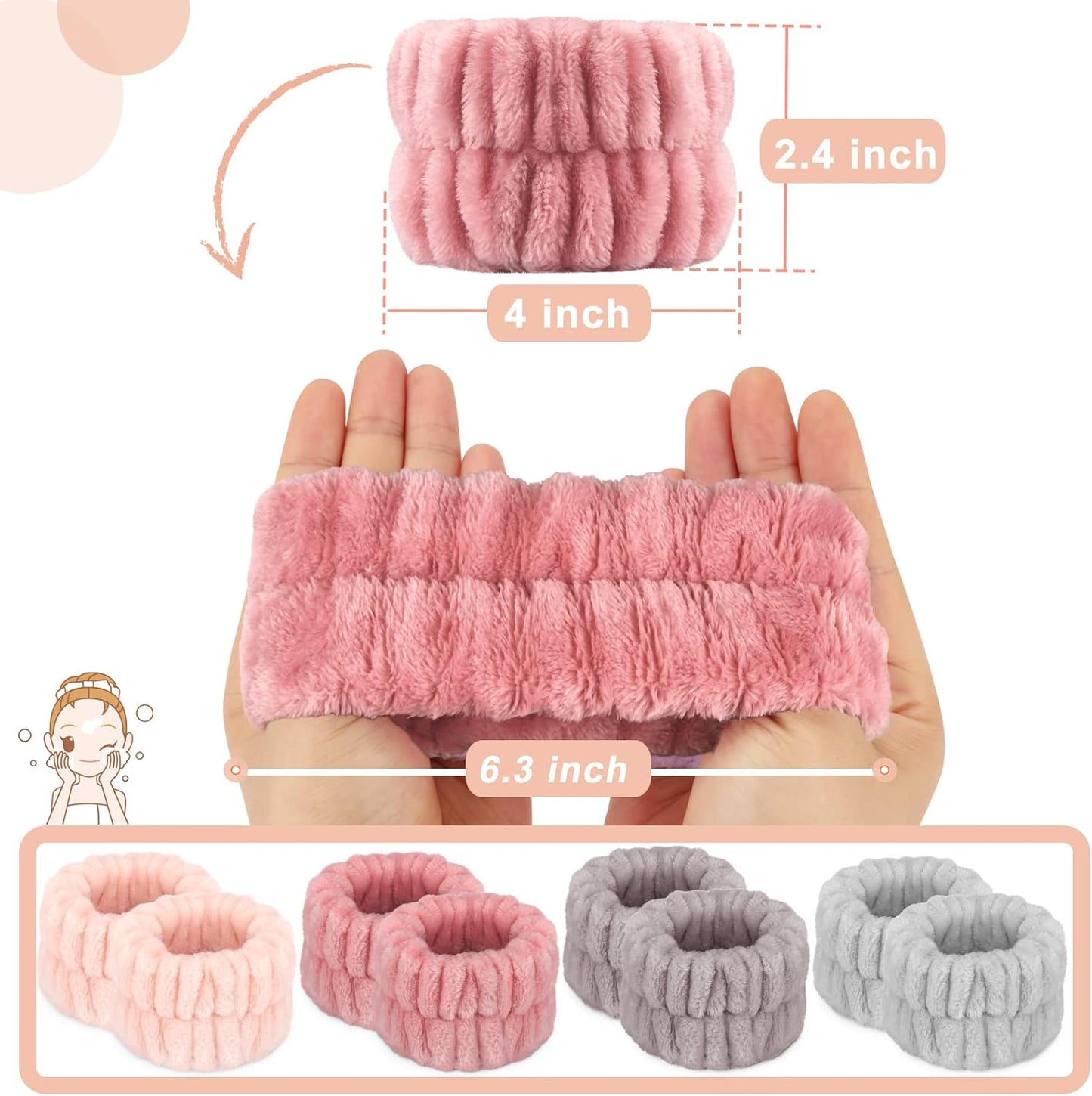Crosize 8 Pcs Microfiber Wrist Bands for Washing Face, Women's Absorbent Face Washing Wristbands, Prevent Water from Spilling Down Your Arms
