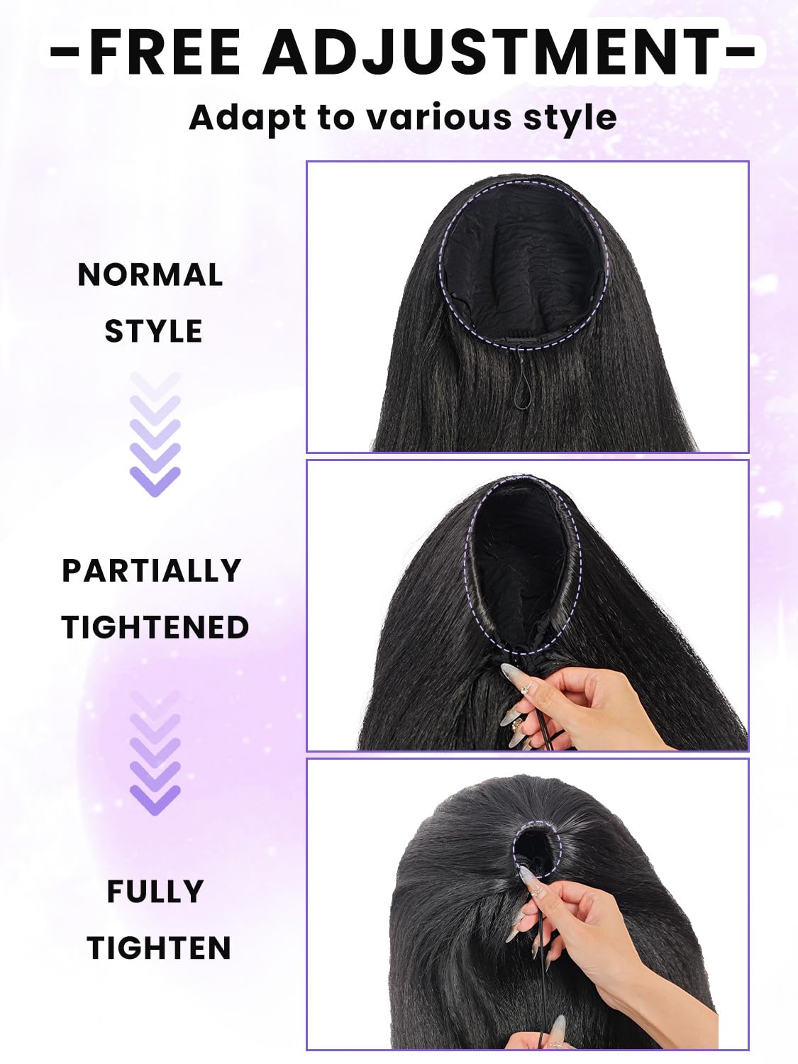 catti 3 In 1 Half Wig Kinky Straight Synthetic Hair Comfortable Fit Invisible Hairline Adjustable Drawstring Wigs for Seamless Hair Blending Ready to Go Headband Wig for Women 22 Inch