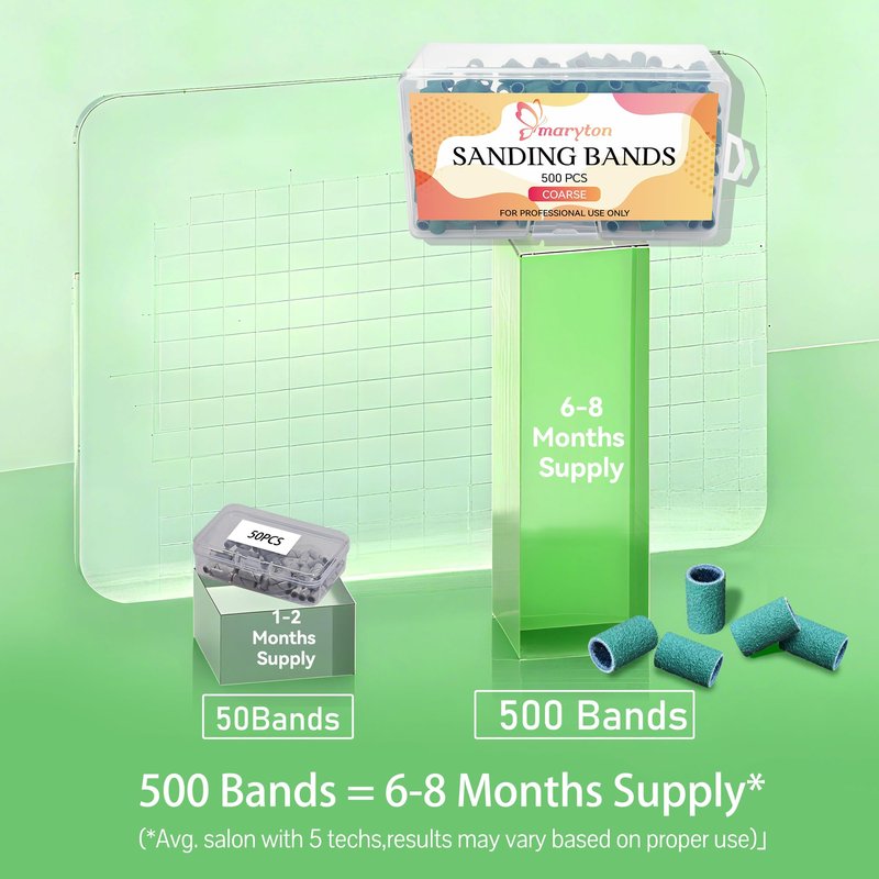 Maryton 500 Pcs Sanding Bands for Nail Drill, Coarse Nail Sanding Band Bulk for Professional Salons Manicure and Pedicure