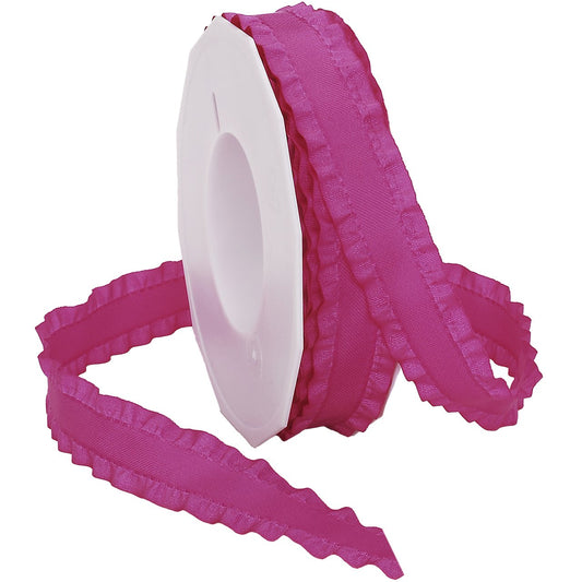 Morex Ribbon Double Ruffle Ribbons for Wedding Bridal Shower Décor, Gift Wrapping, Birthday, Sewing and Crafts, 7/8-Inch by 16.5-Yard, Fuchsia