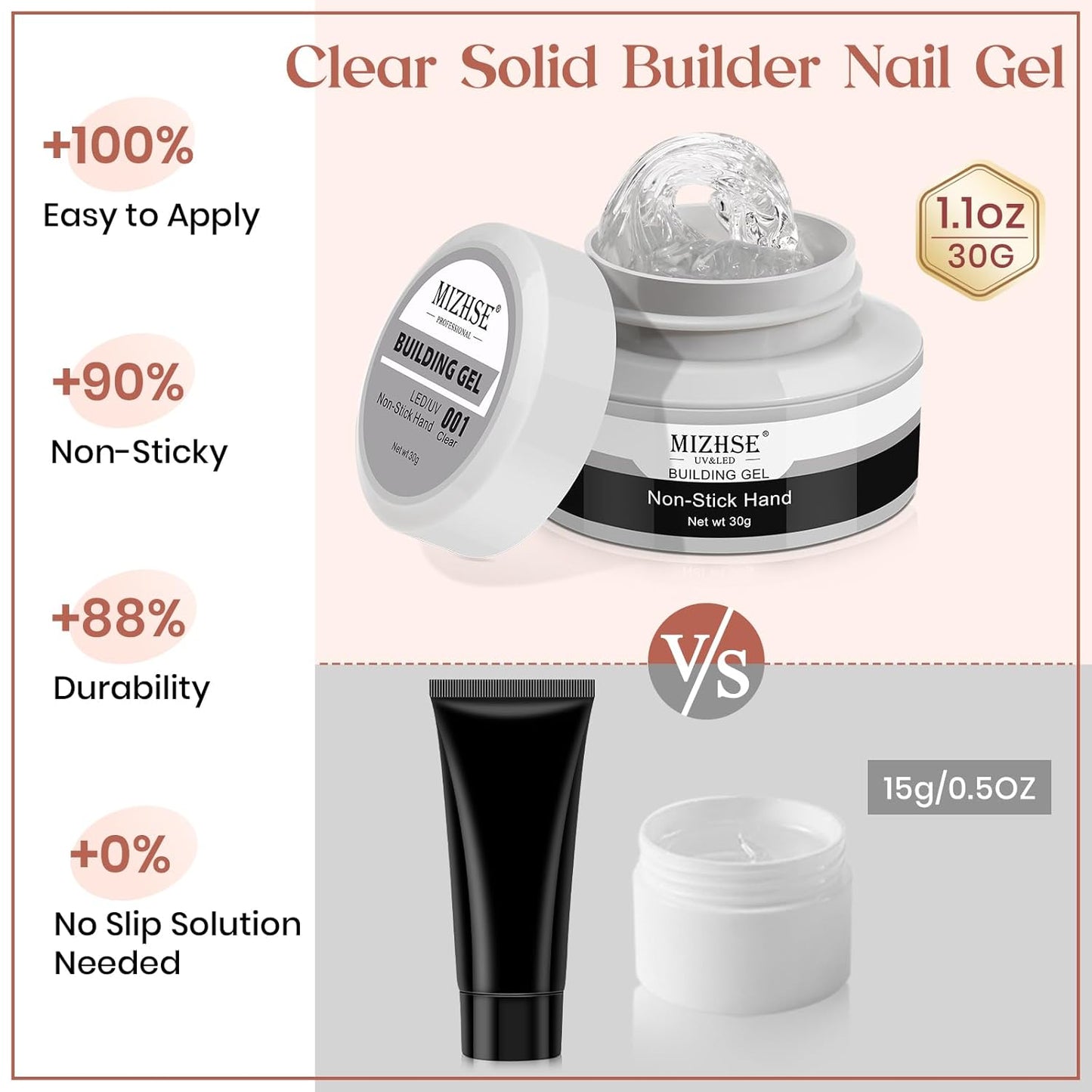 MIZHSE Solid Builder Gel for Nails, Clear Non-Sticky Sculpting Gel, 3D Nail Art Carving Building Modeling Hard Nail Extension Soak Off UV/LED Nail Art Salon Home DIY 15g