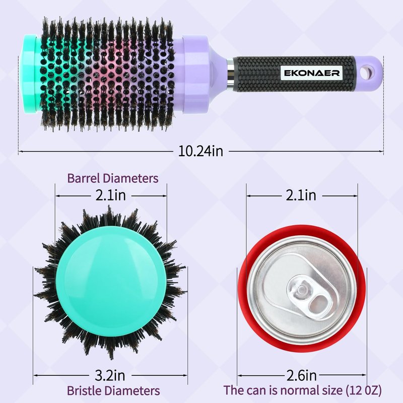 EKONAER Round Hair Brush - 2.1 Inch Thermal Ceramic Brush for Blow Drying & Volume, Soft Bristles with Enhanced Texture, for Curling and Shine