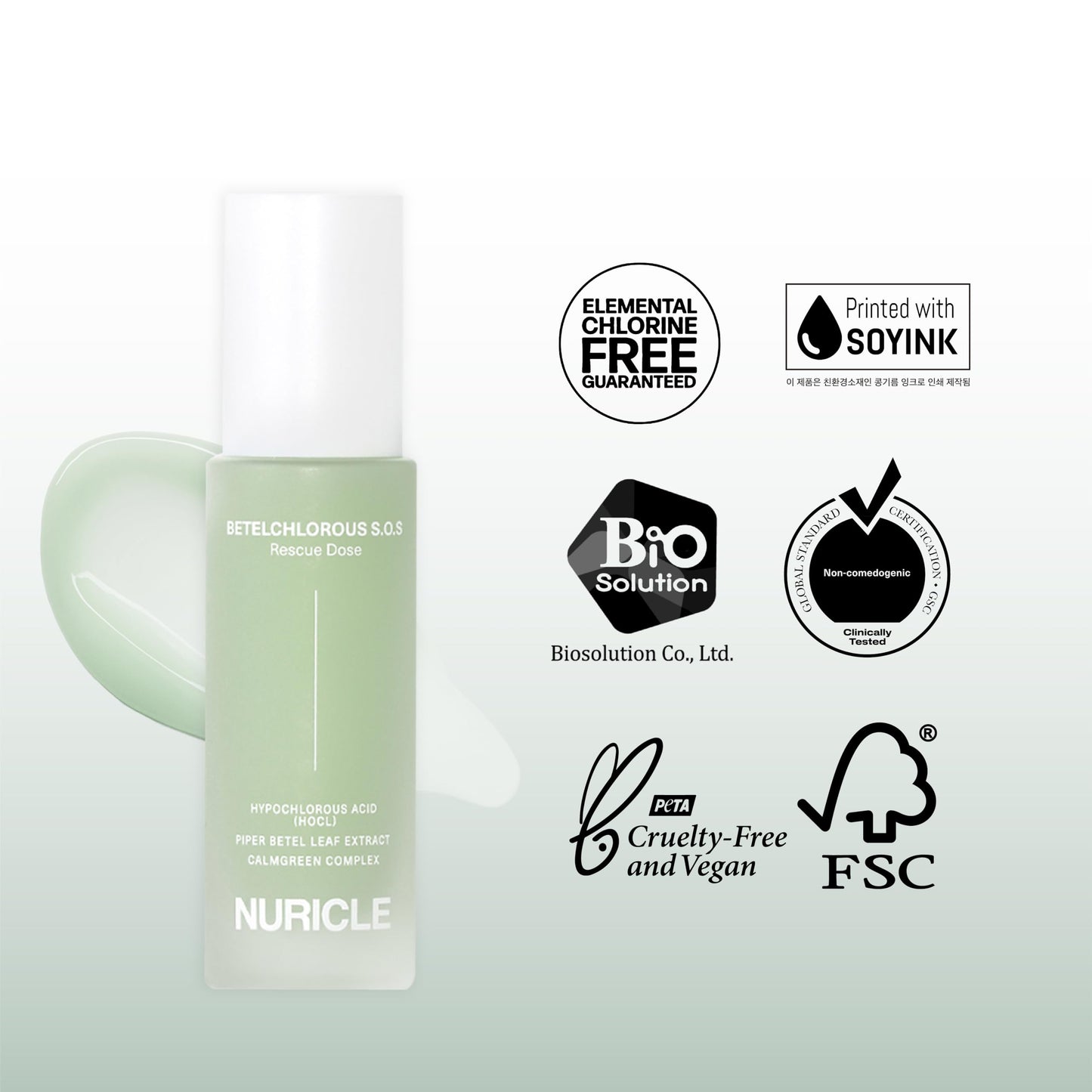 NURICLE Betelchlorous S.O.S Rescue Dose – Hypochlorous Acid Face Serum for Acne, Redness & Sensitive Skin, Soothing Korean Skincare Serum, 30ml (1.014 fl oz)