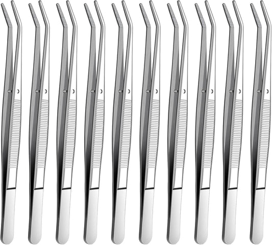 Stainless Steel Tweezers, with Curved Serrated Tip Multipurpose Sewing Machine Tweezers Forceps for Craft Repairing (2 Pcs set)