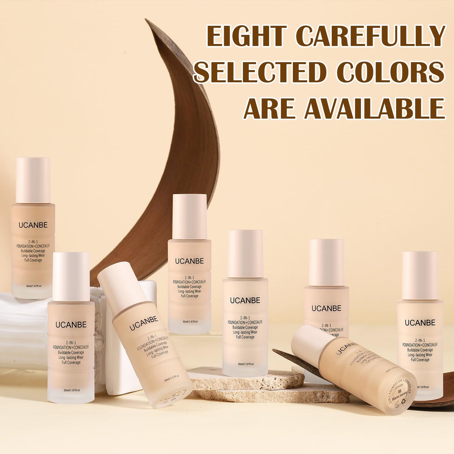 UCANBE 2-IN-1 Foundation + Concealer, Full Coverage Long-Lasting Matte Makeup for Normal, Combination and Oily Skin, Buildable Waterproof Formula with Hyaluronic Acid (01 Fair Ivory)