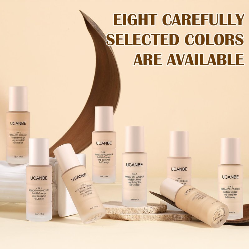 UCANBE 2-IN-1 Foundation + Concealer, Full Coverage Long-Lasting Matte Makeup for Normal, Combination and Oily Skin, Buildable Waterproof Formula with Hyaluronic Acid (01 Fair Ivory)