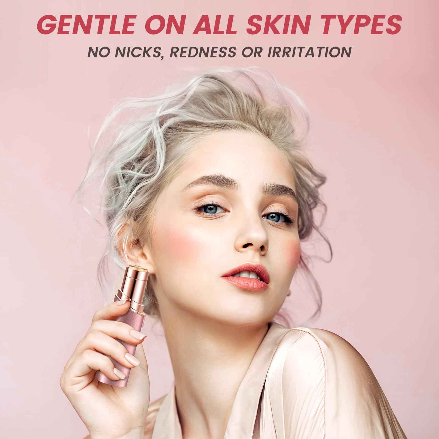 Facial Hair Removal for Women, Portable Painless Hair Remover Device, Rechargeable, with 4 Replacement Heads, for Face, Upper Lip and Chin