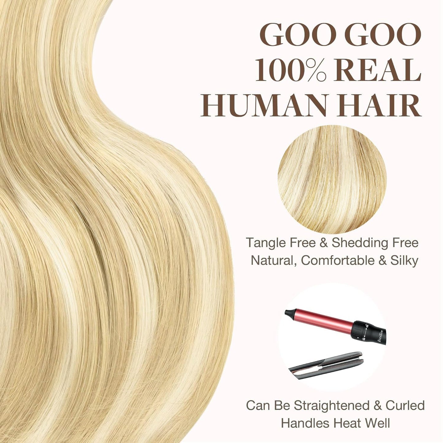 GOO GOO Tape in Hair Extensions Human Hair, 18D/22F Dirty Blonde Highlights, 18inch 50g 20pcs, Skin Weft Seamless Invisible, Silky Straight with Thick Ends, Remy Human Hair