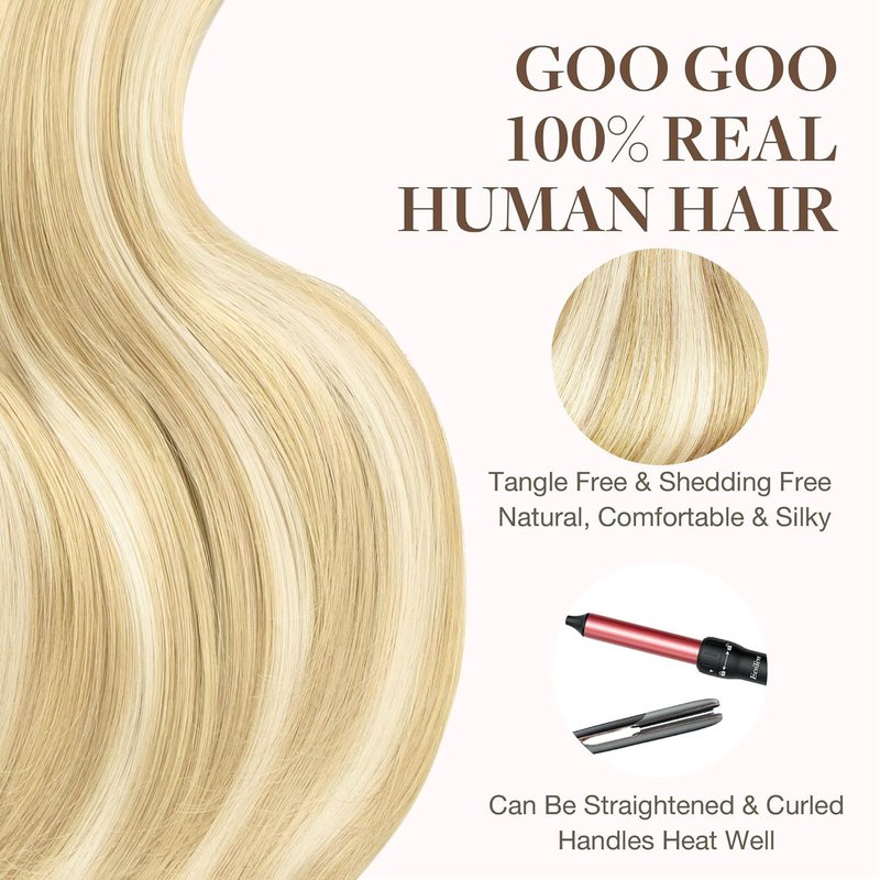 GOO GOO Tape in Hair Extensions Human Hair, 18D/22F Dirty Blonde Highlights, 18inch 50g 20pcs, Skin Weft Seamless Invisible, Silky Straight with Thick Ends, Remy Human Hair