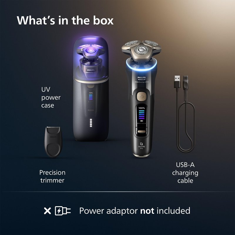 Philips Norelco Shaver i9000 Prestige Ultra, Wet & Dry Electric Shaver, Ink Black, SenseIQ Pro Technology, Triple Lift & Cut System, 360 Rotating NanoTech Precision Blades, 5 Shaving Modes, XP9400/89