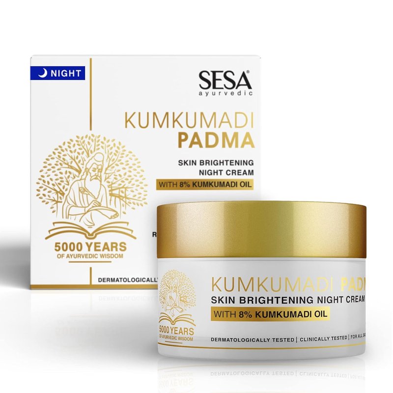 Kumkumadi Padma Night Cream - Skin Brightening, Anti-Aging Formula | Reduces Fine Lines & Wrinkles | 50g (1.69 Oz)
