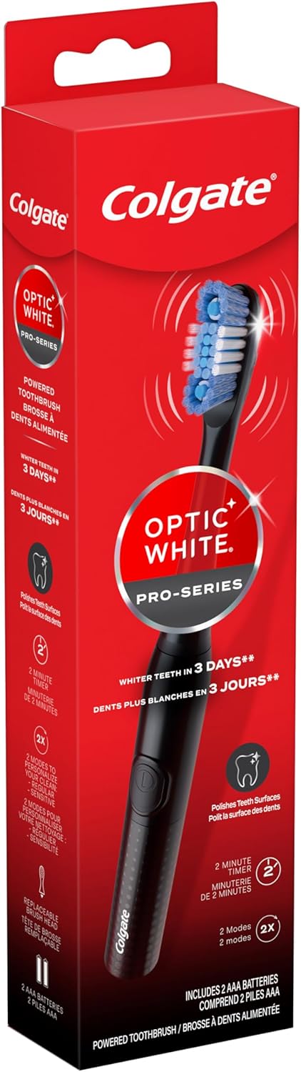 Colgate 360 Optic White Battery Powered Sonic Toothbrush, Soft, 1 Pack