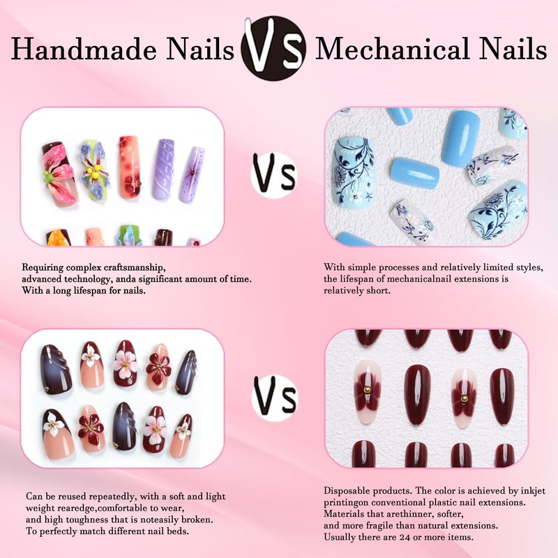 Handmade Nails Thick Press on Nails Long Coffin Fake Nails with Glue,Colourful Tropical Flower Art False Nails with Rhinestone Designs Reusable Nature Stick on Nail for Wome (Size M)