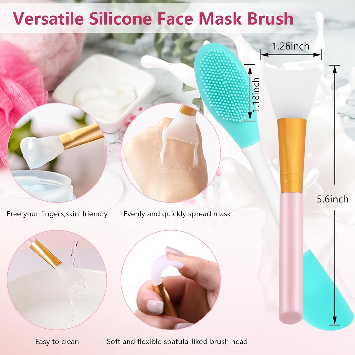 Silicone Face Scrubber, 2pcs Exfoliating Lip Brush, 2pcs Face Cleansing Brush & Silicone Facial Mask Brush Exfoliator Blackhead Skin Care Tool