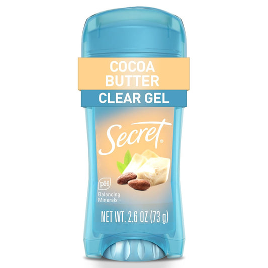 Secret Fresh Antiperspirant Deodorant for Women, 72hr Breathable Sweat & Odor Protection, Instant Freshness & Gentle, PH Balancing Minerals, Clear Gel, Cocoa Butter Scent, 2.6 oz