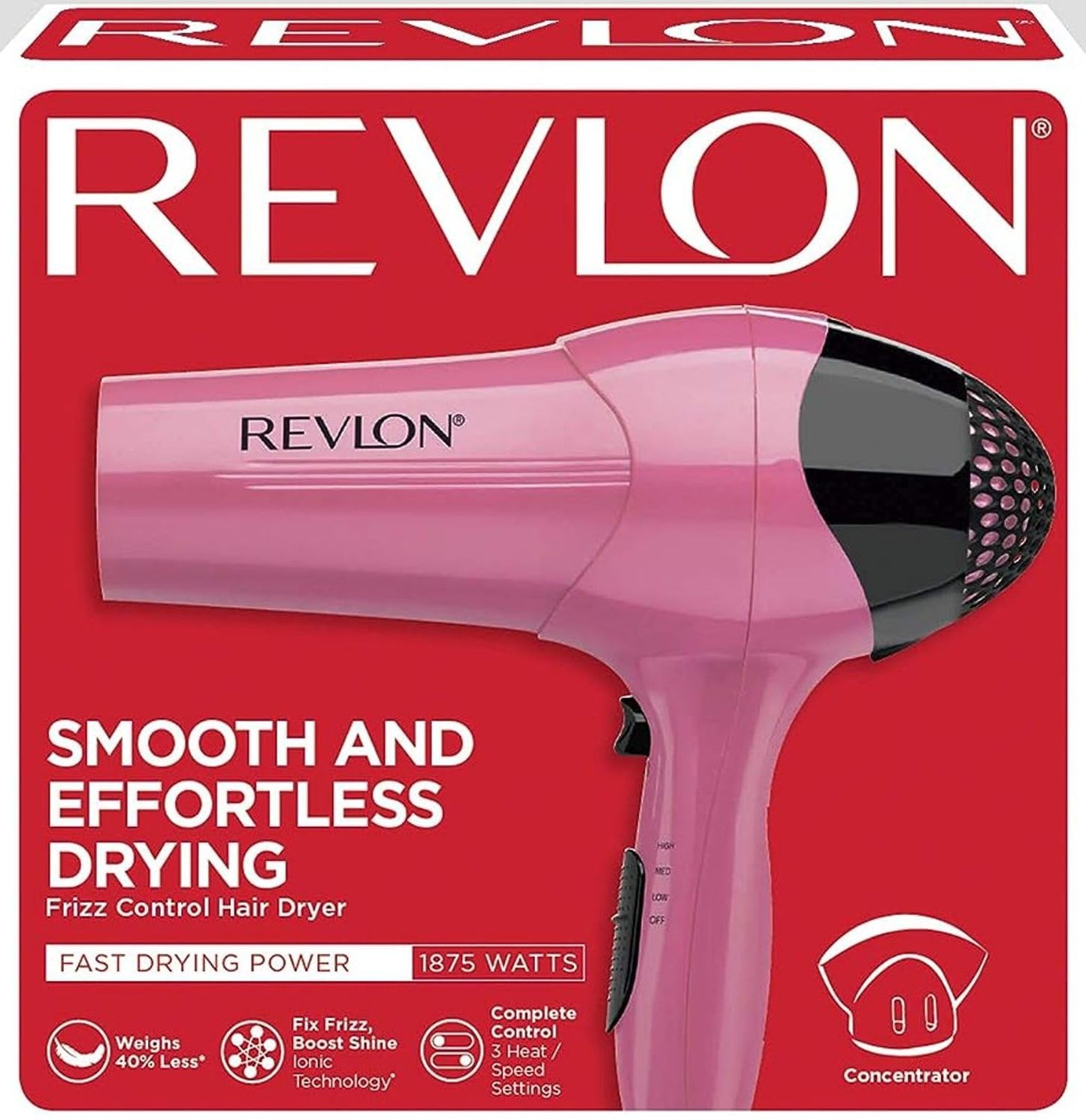 Revlon 1875W Lightweight Hair Dryer | For Easy Smooth Styling (Pink)