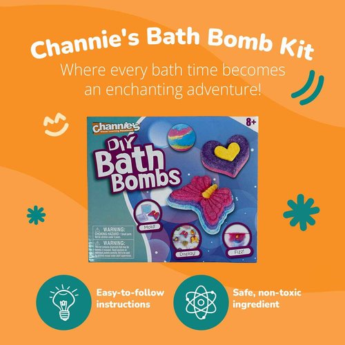 Channie's DIY Bath Bomb Kit for Kids - Creative Crafting & Educational Fun with Colorful Kids Bath Bombs - All-Inclusive Set with Molds, Safe Ingredients & Instructions - Creative DIY Spa Experience