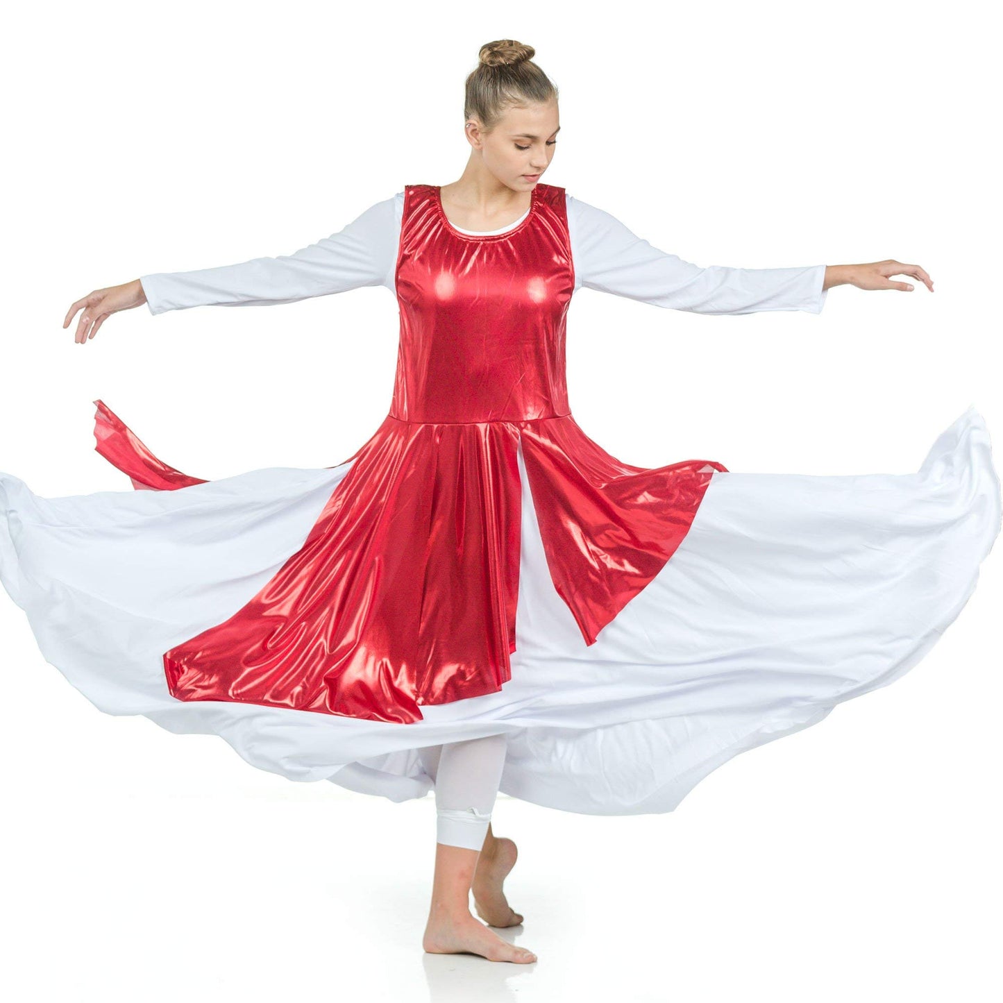 Danzcue Asymmetrical Metallic Praise Dance Tunic, Scarlet, S-M-Adult