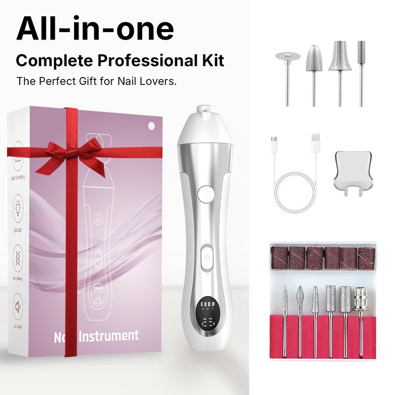 Nail Drill with LED Display ,Manicure Pedicure 10-Speed Cordless Electric Nails File,Rechargeable,10 in 1 Nail Drill Professional Ideal for Home, Beginners,Women