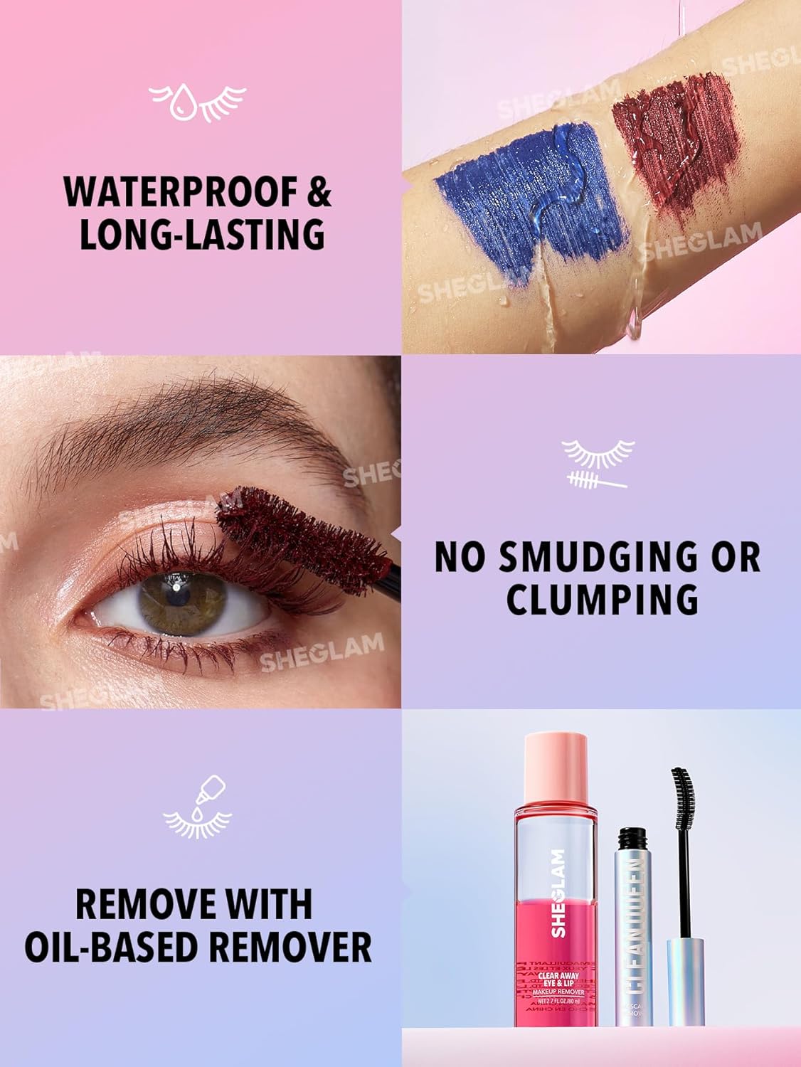 SHEGLAM 2 In 1 Black Volume and Length Waterproof Mascara Long Lasting Dual-Ended Tubing Eye Makeup