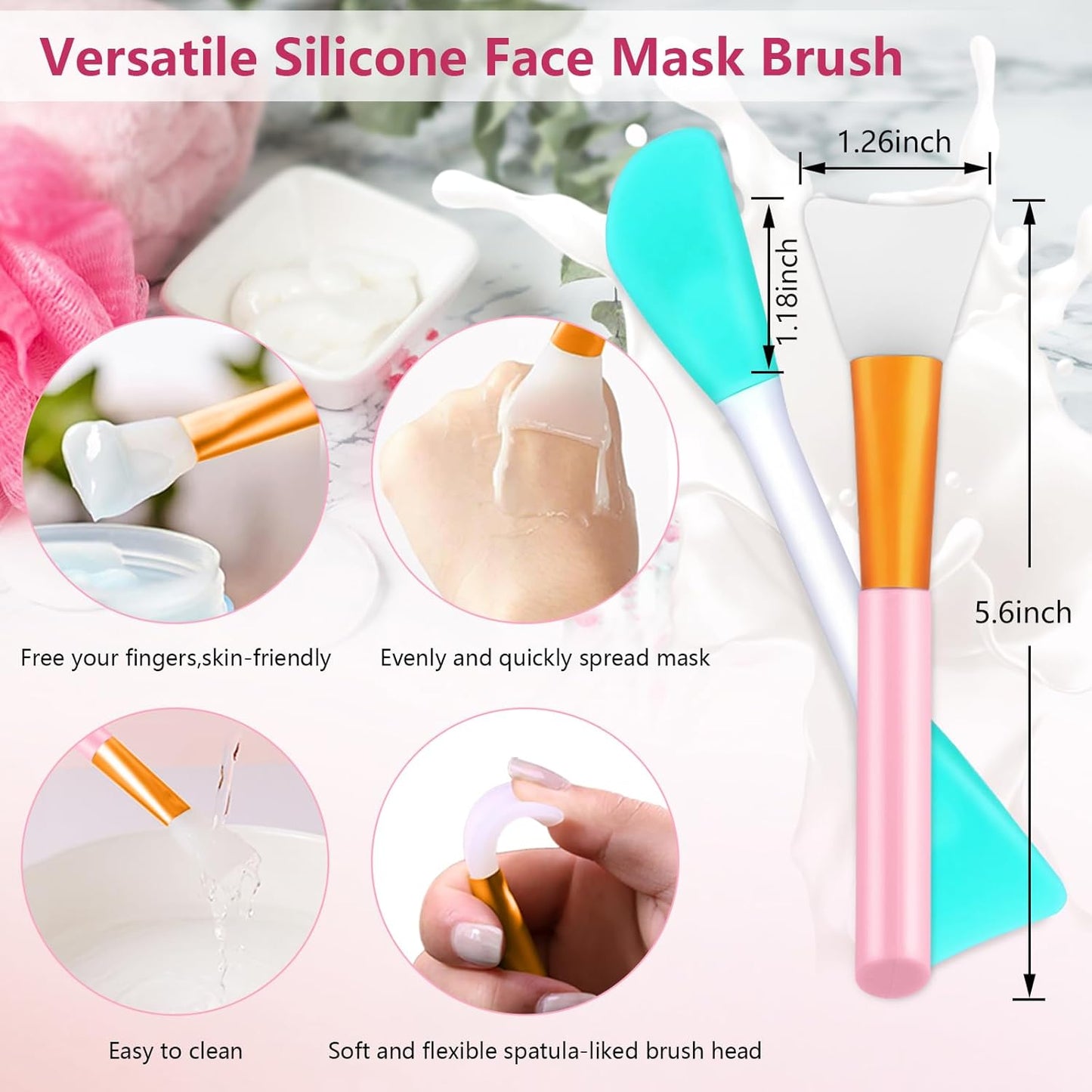 Silicone Face Scrubber, 2pcs Exfoliating Lip Brush, 2pcs Face Cleansing Brush & Silicone Facial Mask Brush Exfoliator Blackhead Skin Care Tool