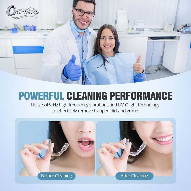 Ultrasonic Retainer Cleaner, Detachable 45kHz Retainer Cleaner Machine 3 Modes Dental Cleaning Pod with Visible Window Digital Timer for Mouth Guard, Dentures, Aligner, Braces, Jewelry - Black