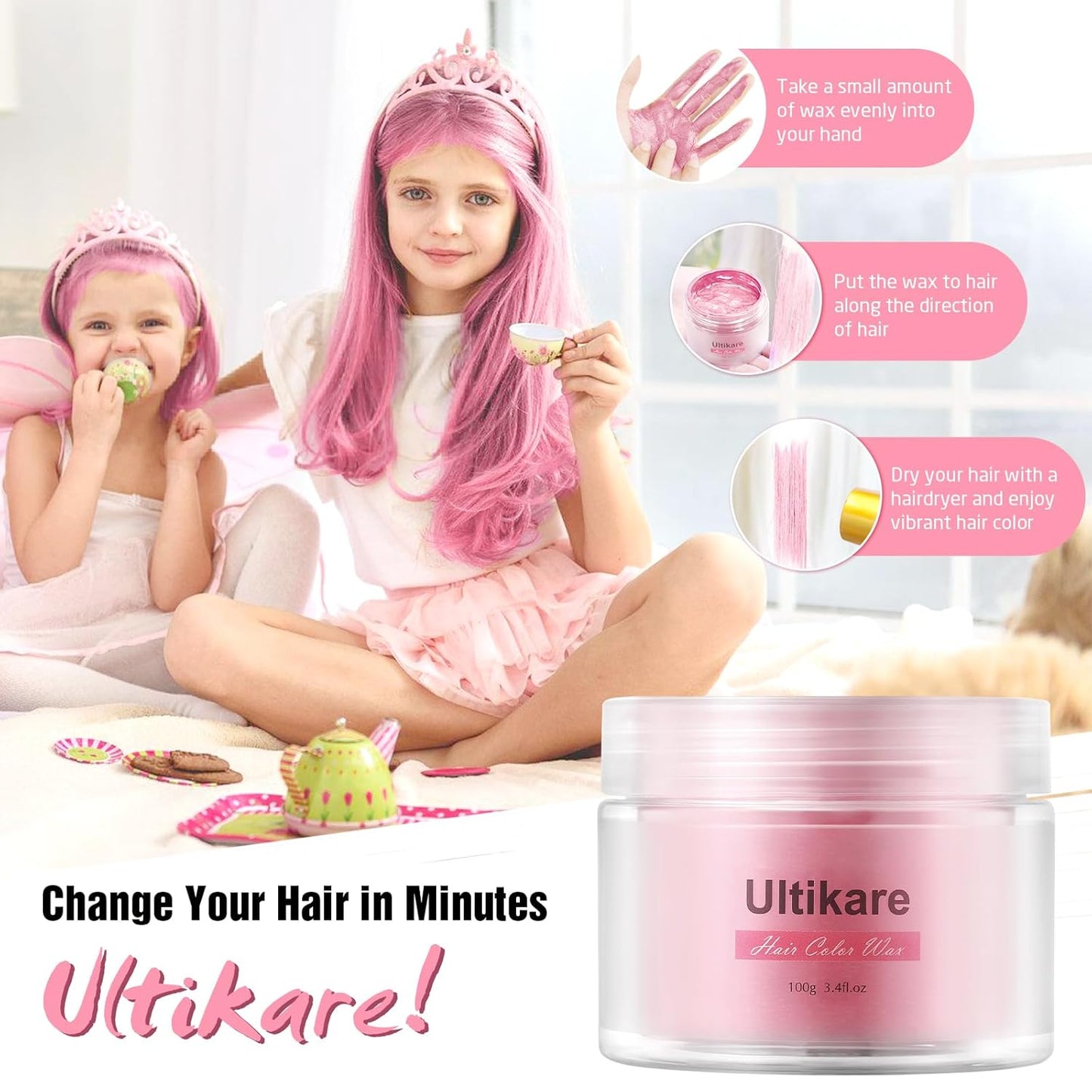 Temporary Hair Color for Kids, Ultikare Orange Hair Dye Washable Natural Hair Wax Color Chalk Mud Cream DIY Hairstyle Clay For Dark Hair Halloween, Cosplay, Party, Christmas Gift Girls 3.4 Fl Oz