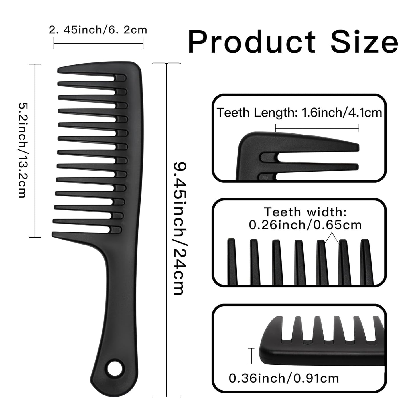 Wide Tooth Comb - Large Detangling Hair Brush for Curly & Long Hair | Durable Styling Tool for Men & Women